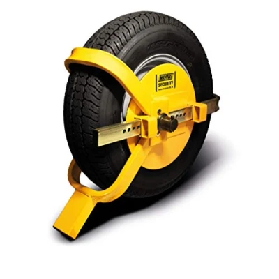 Image of Maypole 8 10 Inch Universal Wheel Clamp Suitable for Small Trailers with Tyre Width 120 mm to 140 Diameter 400 550 mm, yellow