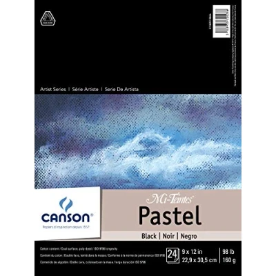 Image of Canson Mi Teintes Paper Pad, Dual Sided Textures for Pastels, Charcoals, Pencil, Fold Over, 98 Pound, 9 x 12 Inch, Black, 24 Sheets, 9&quot;X12&quot;