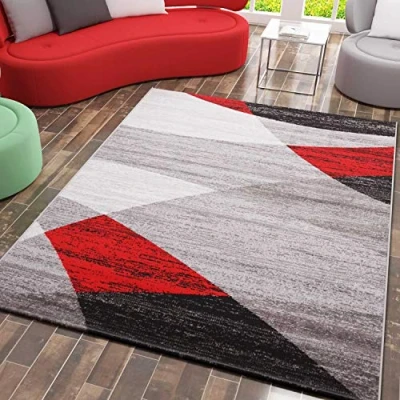 Image of VIMODA Modern Living room Rug, Geometrical Pattern, Mottled in Grey, White, Black and Red ÖKO TEX Certified Red, 120 cm x 170