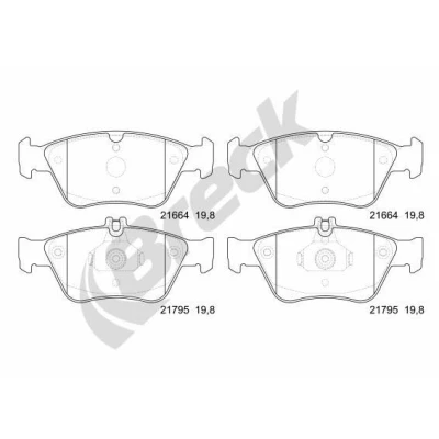 Image of 0024204420, 0024209620, 0044200220, 0054204720 Brake pad set BRECK 21664 00 701 20 prepared for wear indicator MERCEDES BENZ: SLK, E Class Saloon