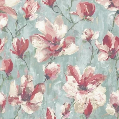 Image of Grandeco Camilla Floral Oil Painting Textured Wallpaper, Chalky Teal Pink