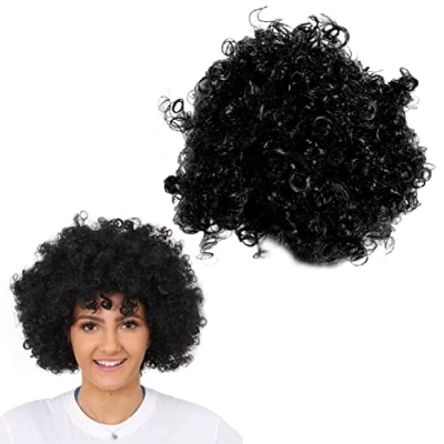 Image of Black Afro Wig Fancy Dress Accessory Funky Large Curly Hair 70&#039;s Disco Clown Perfect for Events Pack of 1