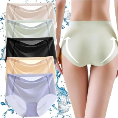 Image of Ultra Thin Non Marking Ice Silk Underwear for Womens,Breathable Invisible Seamless Hip Lift Briefs Panties,Smooth Quick Dry Briefs,Womens Breathable Soft Stretchy (5PCS B,2XL(70 80kg))