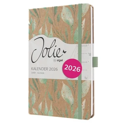 Image of Jolie Diary 2026 A5 Week to View Hardcover Sparkle Leaves