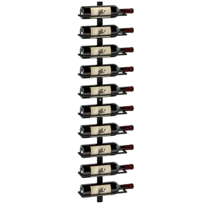 Image of HOMCOM 10 Tier Wall Mount Wine Rack, Steel Rack for Bottles, Display Kitchen, Dining Room, Home Bar, Black