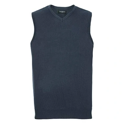 Image of Russell Collection Mens V Neck Sleevless Knitted Pullover Top/Jumper (3XL) (French Navy)
