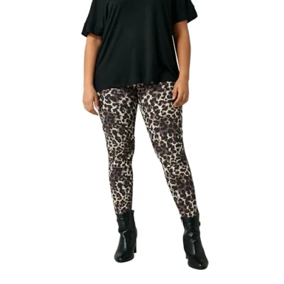 Image of EVANS Curve Natural Leopard Print Trousers Women&#039;s Plus Size Brown