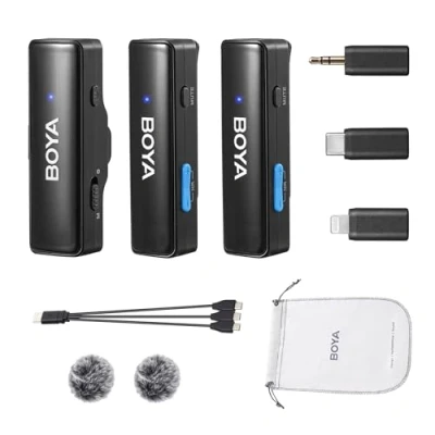 Image of BOYALINK Wireless Lapel Microphone, Dual Mini Lavalier Mic with Lightning/USB C/3.5MM Adapter for iPhone Android Camera PC Laptop Video Recording, Vlog, Podcast Live Stream (TX+TX+RX)