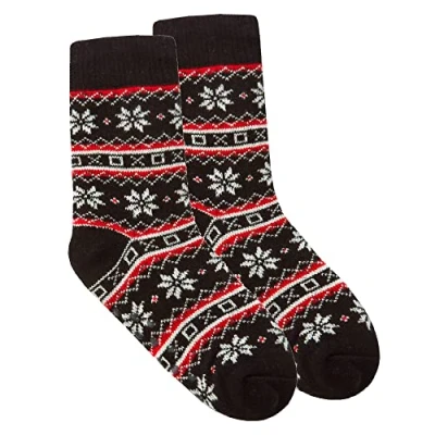 Image of Metzuyan Kids Boys Girls Fluffy Christmas Warm Fair Isle Pattern Sherpa Lining Bed Winter Socks with Grips Anti Slip Black UK 4 6
