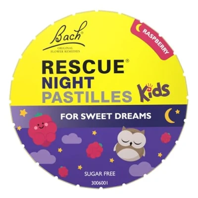 Image of Rescue Remedy Night Kids Pastilles (Raspberry), Soothing Support for Restful Nights, Flower Essences, to Your Child and Promote A Calming Bedtime Routine, Alcohol Free