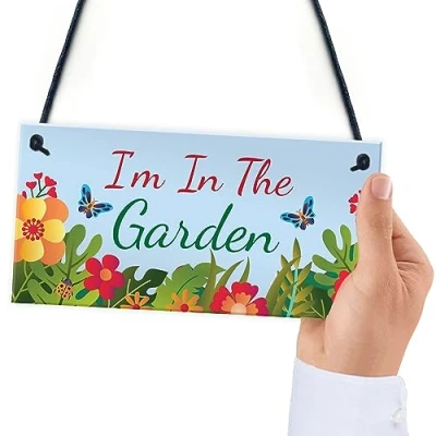 Image of Red Ocean Im In The Garden Sign Hanging Wall Door Plaque Shed Summerhouse Gift For Him Her Friendship