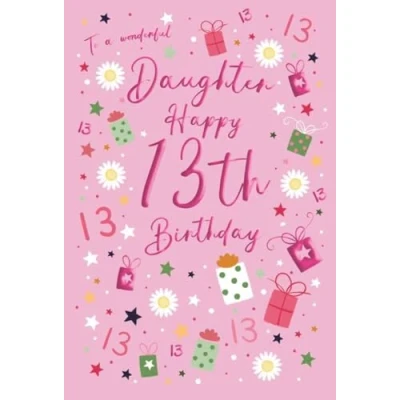 Image of Birthday Greeting Card (ICG 8100) Wonderful Daughter 13th Pink Glitter &amp; Balloons
