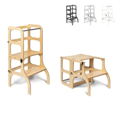 Image of Ette Tete STEP&#039;n&#039;SIT® Montessori Helper Tower Table Convertible 2 in 1 (With silver clasps, Wooden)