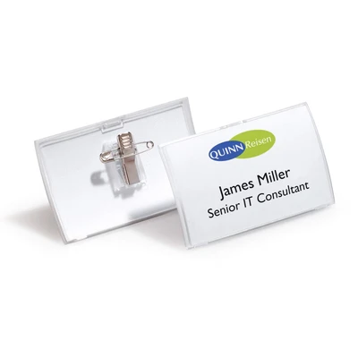 Image of Durable Click Fold Name Badge with Combi Clip 54x90mm Clear (Pack 25)