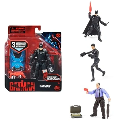 Image of DC Comics, Batman 10cm Action Figure with 3 Accessories and Mystery Card, The Movie Collectible Kids Toys for Boys Girls Ages up, STYLES MAY VARY