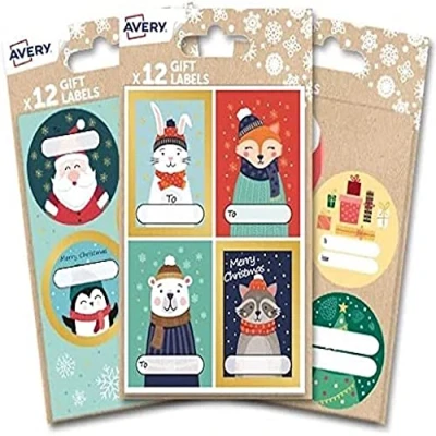 Image of Avery 36 PCS Festive Label Bundle Kid Pack, Premium Christmas Name Gift Labels, Wrapping Bag Decoration, Colour Your own Kids Labels