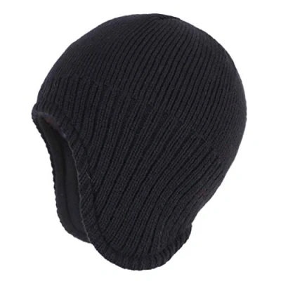 Image of Magracy Unisex Men&#039;s Outdoor Winter Knit Earflap Hat Warm Fleece Lined Peruvian Beanie Black