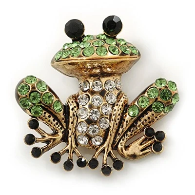 Image of Avalaya Funky Diamante &#039;Frog&#039; Brooch in Burn Gold Tone 38mm Length