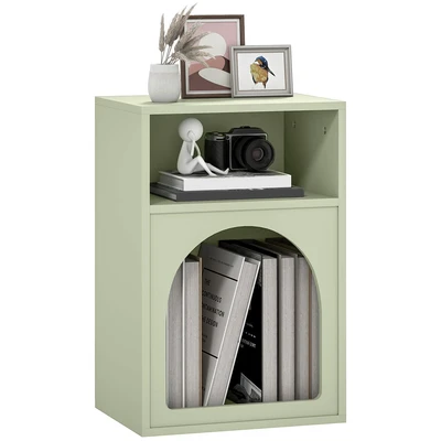Image of HOMCOM Bedside Table, Modern Cabinet with 2 Open Compartments and Unique Arch Design, Side Table for Living Room, Bedroom, Light Green