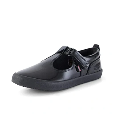 Image of Kickers Junior Girl&#039;s Kariko T Vel Leather School Shoes, Patent Black, 2 UK