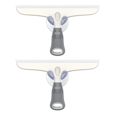 Image of MR.SIGA Multi Purpose Silicon Squeegee for Window, Glass, Shower Door, Car Windshield, Heavy Duty Window Scrubber, Includes Suction Hook, 10 inch, White &amp; Grey, 2 Pack