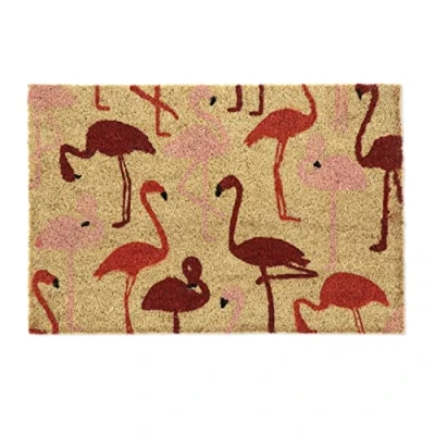 Image of Relaxdays Animal Flamingos Birds Welcome Doormat, 40 x 60 cm, Door Mat Inside &amp; Outside, Non Slip Wiper, Coir/Red, Coco, 60x40cm