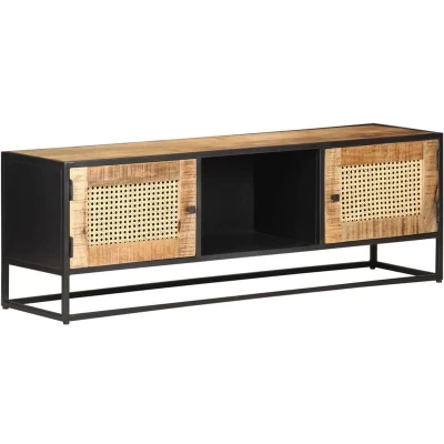 Image of vidaXL TV Cabinet 120x30x40 cm Rough Mango Wood and Natural Cane