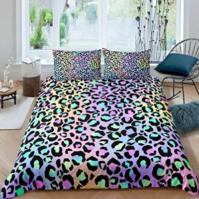 Image of Leopard Comforter Cover Cheetah Bedding Set for Kids Girls Women Africa Duvet Stylish Bright Colorful Animal Skin Bedspread Single Size