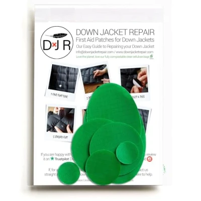 Image of Down Jacket Repair Patches: Easy to Use, Pre Cut, Self Adhesive, Waterproof, Tear Resistant Ripstop Nylon Fabric for Repairing Clothing, Sleeping Bags, Tents, Outdoor Gear Mid Green