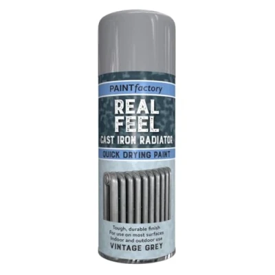 Image of AlezyB 2 x Real Feel Radiator Vintage Grey Spray 400ML Aerosol for Interior &amp; Exterior Tough, Protect Against Rust Durable Finish