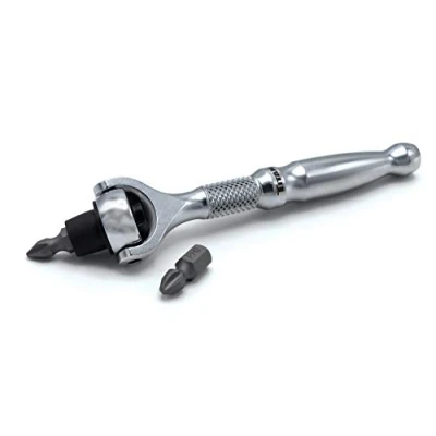 Image of Titan 11318 1/4 Inch Drive x 4 90 Tooth Swivel Head Micro Ratcheting Bit Driver Silver
