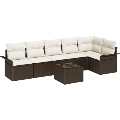 Image of vidaXL 6 Piece Garden Sofa Set with Cushions Grey Poly Rattan