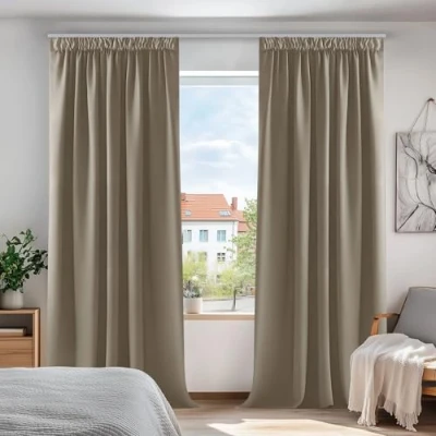 Image of Deconovo Brown Curtains Pencil Pleat Blackout Thermal Insulated for Boys Bedroom Taupe W55xL95 Inch One Pair