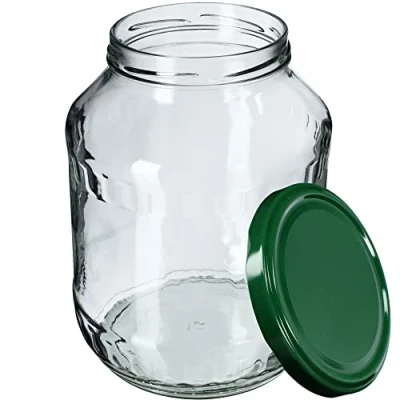 Image of KADAX Glass Jars 1.7 L, Large with Wide Mouth for Preserving, Pickling and Fermenting, Storage Pickles Sauerkraut (Green Lids)