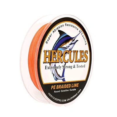 Image of Hercules Super Strong 300M 328 Yards Braided Fishing Line 50 LB Test for Saltwater Freshwater PE Braid Fish Lines 4 Strands Orange, 50LB (22.7KG), 0.37MM