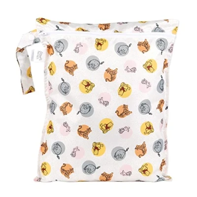 Image of Bumkins Waterproof Wet Bags for Baby, Disney Winnie The Pooh, Travel, Swimsuit, Cloth Diapers, Pump Parts, Gym Clothes, Toiletries, Strap to Stroller, Zipper Reusable Bag