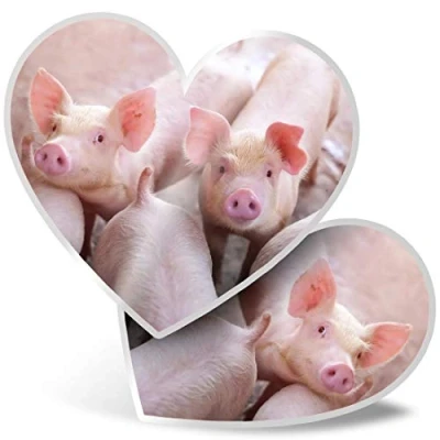 Image of 2 x Heart Stickers 7.5 cm Cute Pink Pig Farm Animal Fun Decals for Laptops,Tablets,Luggage,Scrap Booking,Fridges, #2325