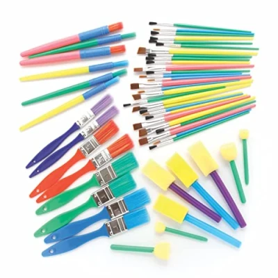 Image of Baker Ross FE491 Paint Brush and Sponge Dabber Set Pack of 50, Set, Childrens Art Supplies, for Kids, Large