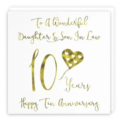 Image of Hunts England Large Daughter And Son In Law 10th Anniversary Card To A Wonderful &amp; 10 Years Happy Tin Milano Collection 210 x mm