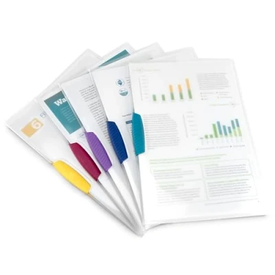 Image of Rapesco 0786 Pivot Clip File, A4, Transparent with Coloured Clips, Pack of 5