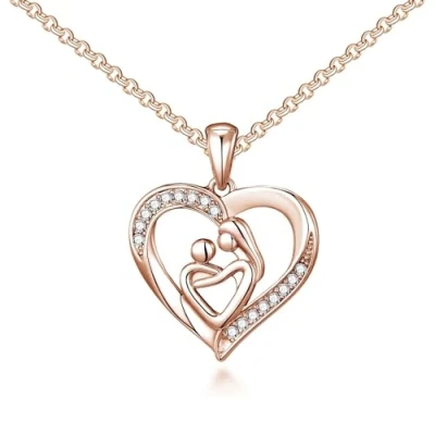 Image of Philip Jones Rose Gold Plated Mother and Child Necklace Created with Zircondia® Crystals