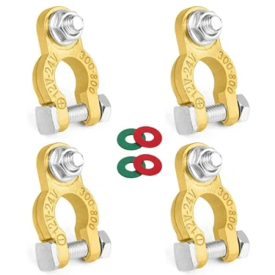Image of 2 Pair Battery Terminal Connectors, 12V M8 Bolt Leisure Terminals Connectors Clamps Positive Negative with Anti Corrosion Pad, Car Copper for Motorcycles, Cars, Ships, RV