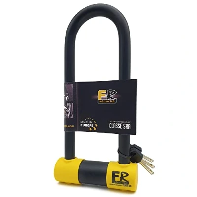 Image of FR SECURITE FR85250 Motorcycle U Lock High Security Approved SRA, ø18mm/0.7in Hardened Steel Shackle Double Locking Anti Scratch, Pick Lock, 85x250mm/3.34x9.84in Theft for Scooter