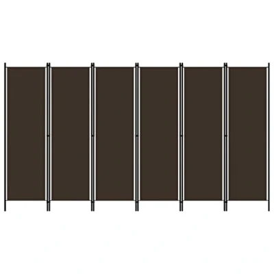 Image of &#039;vidaXL 6 Panel Room Divider in Brown Freestanding Privacy Screen/Partition Made from Fabric and Powder Coated Iron Ideal for Living Bedroom 300x180 cm Size