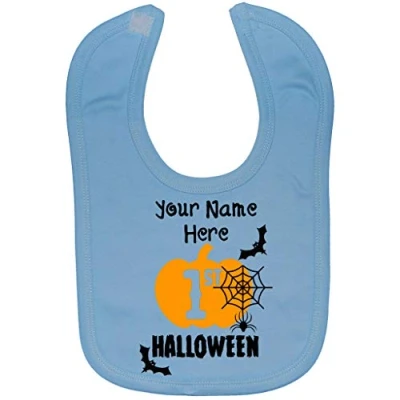 Image of Acce Products Personalised My First Halloween Baby Feeding Bib Touch Attach 0 to approx 3 Years Blue