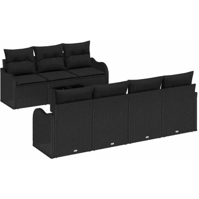 Image of vidaXL 8 Piece Garden Sofa Set with Cushions Black Poly Rattan