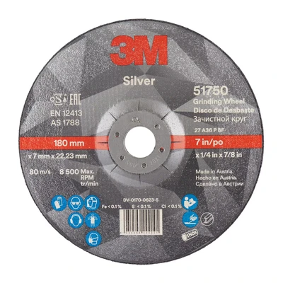 Image of 3M Silver Depressed Centre Grinding Wheel, T27, 178 mm x 7 22.2
