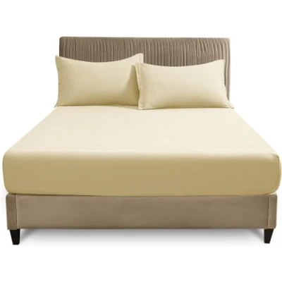 Image of Super Soft Polycotton Percale Sheets, Plain Dyed Bedding Bedsheets, Non Iron Superking Fitted Sheet, Cream