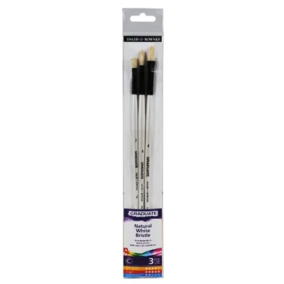 Image of Daler Rowney Graduate Oil brush, Natural Hog Bristle, Long Handle, Round, Flat and Filbert, , Wallet Set, 3 Assorted Brushes