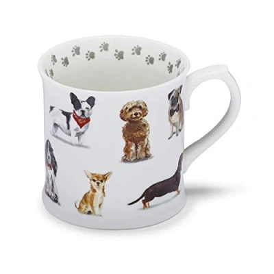 Image of Cooksmart British Designed Tankard Coffee Mug Ceramic Mugs for Home or Work Large Hot Drinks Tea and Cups Curious Dogs